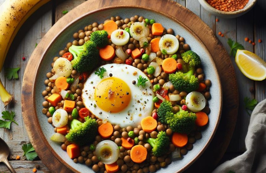 Délice de Lentilles aux Légumes et Œuf au Plat