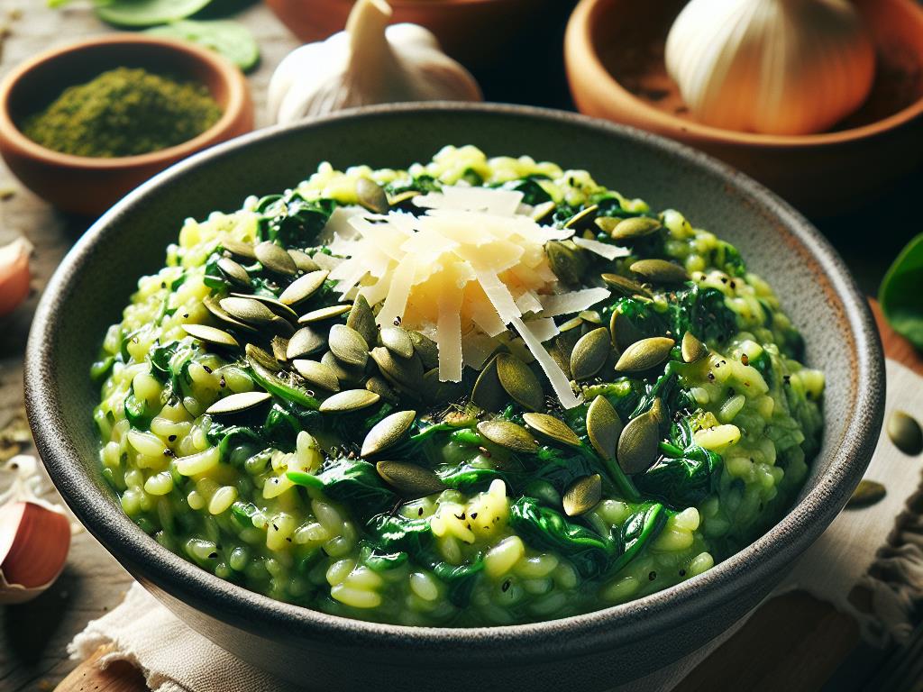 image-150 Risotto aux Épinards et Fromage avec Graines de Courges, Échalotes et Ail