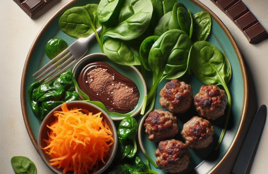 Boulettes de Viande aux Épinards et Carottes Râpées, accompagnées de Chocolat Noir