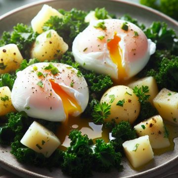 Oeufs Pochés sur Lit de Chou Frisé et Pommes de Terre Persillées