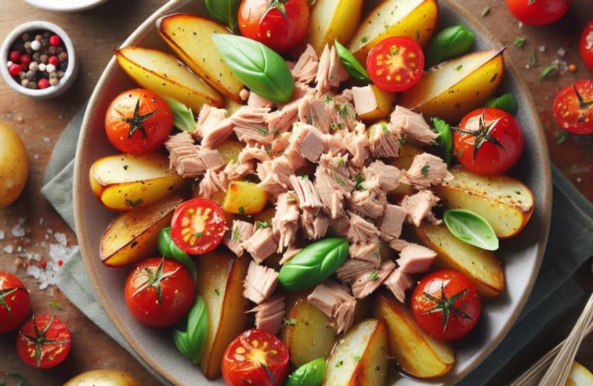 Pommes de Terre Rôties avec Thon et Tomates Cerises