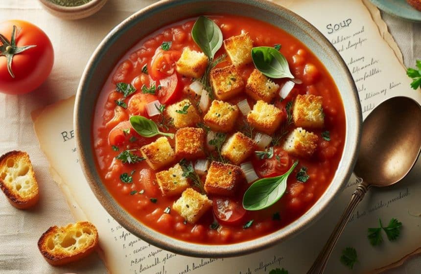 Soupe de Tomate avec Croûtons et Herbes Fraîches
