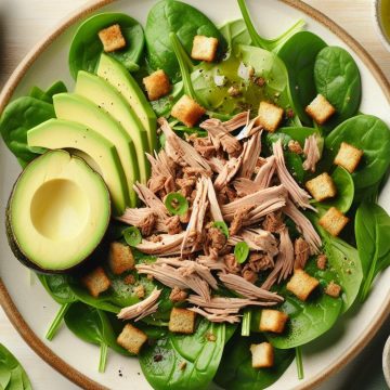 Salade Équilibrée aux Épinards et Viande Effilochée