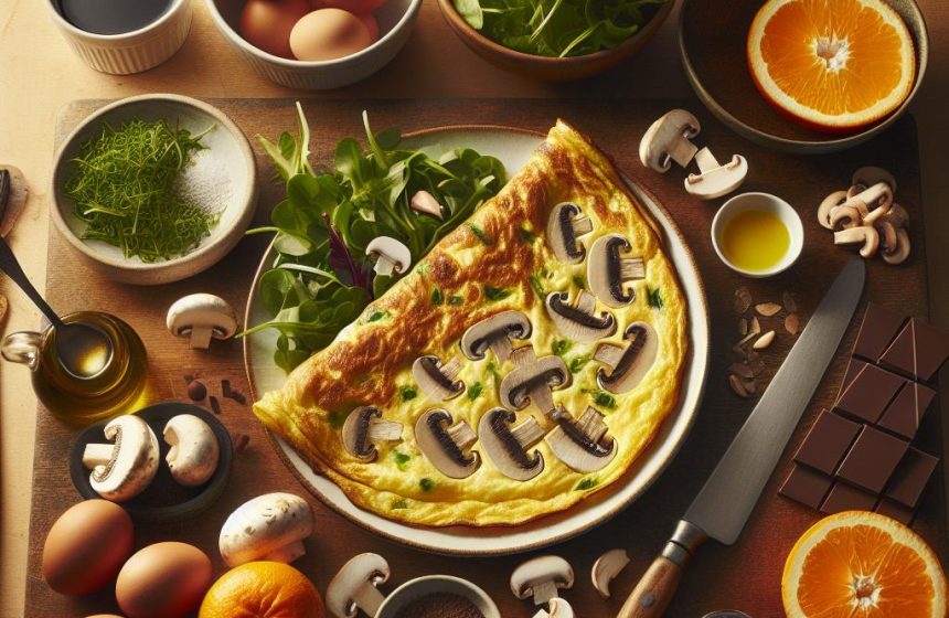Omelette Gourmande aux Champignons et Salade Verte