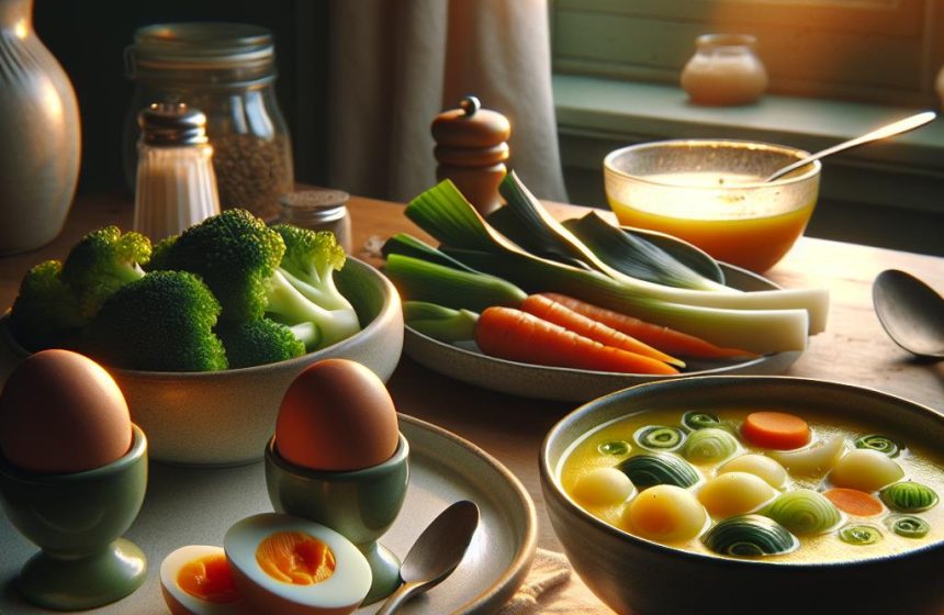 Œufs Durs avec Velouté de Légumes et Brocolis à la Vapeur