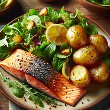 Saumon Rôti aux Pommes de Terre et Salade Verte