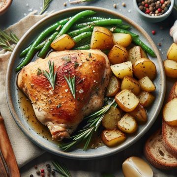 Cuisse de Poulet Rôtie avec Pommes de Terre Sautées et Pain Complet