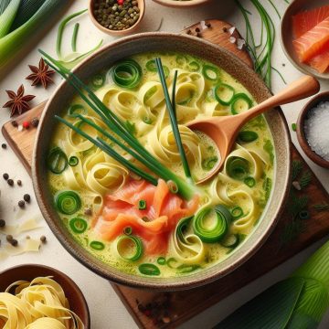 Soupe de Poireau avec Tagliatelles Fraîches et Saumon Fumé