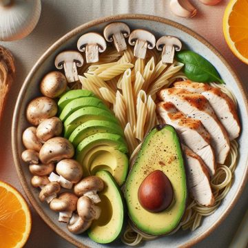 Pâtes au Poulet et Champignons avec Avocat et Orange