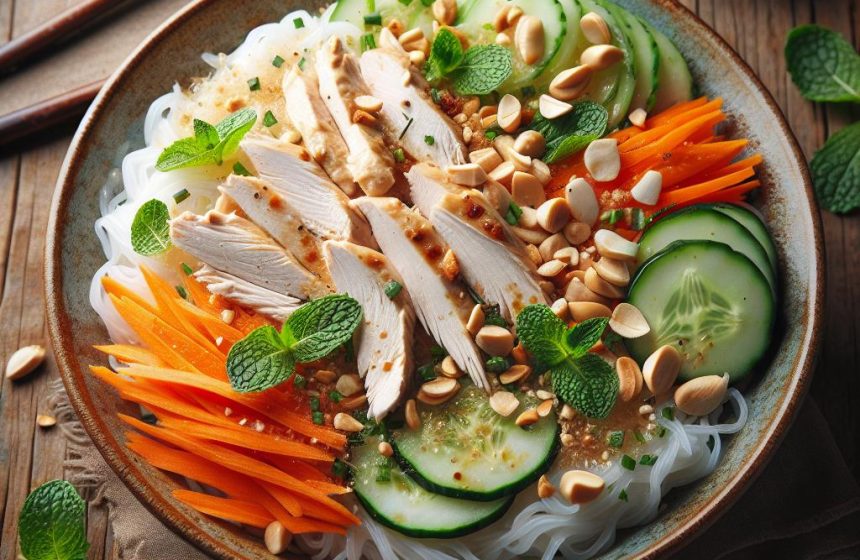 Nouilles de Riz au Poulet et Légumes Croquants