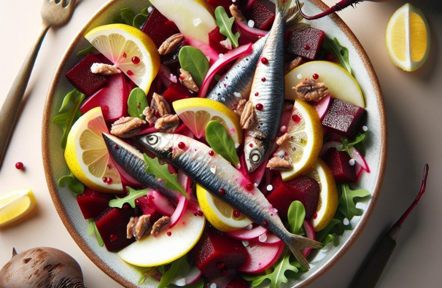 Salade de Betteraves Rouges, Poire et Sardines au Citron