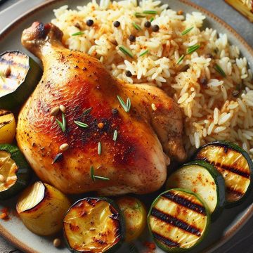 Poulet Rôti avec Riz et Légumes Grillés