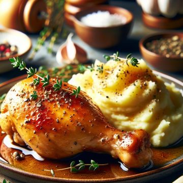 Cuisse de Poulet Rôti avec Purée de Pommes de Terre