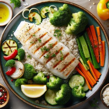 Filet de Poisson Grillé avec Riz et Légumes Variés