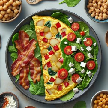 Omelette au Bacon Léger avec Salade de Pois Chiche et Feta