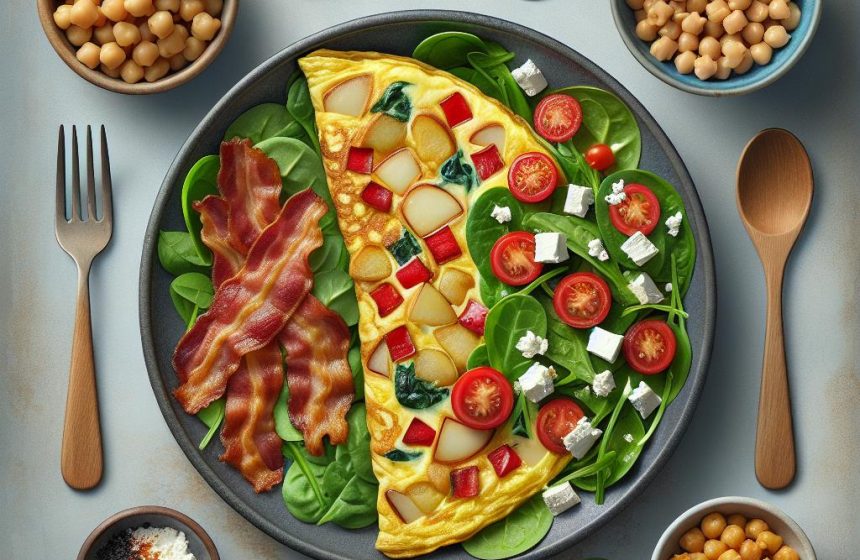 Omelette au Bacon Léger avec Salade de Pois Chiche et Feta