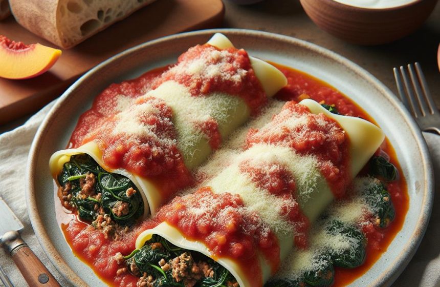 Cannelloni Maison aux Épinards et Viande Hachée avec Sauce Tomate