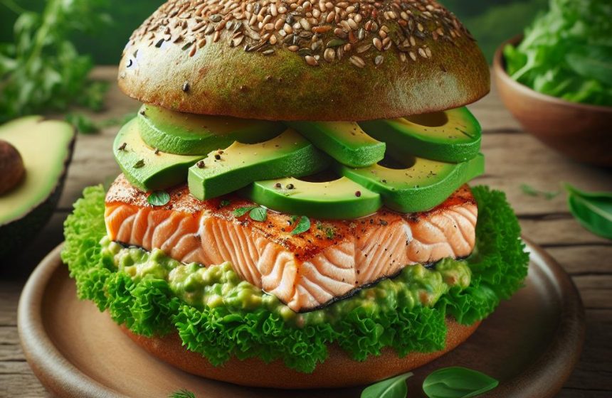 Burger de Saumon à l’Avocat et Salade Croquante