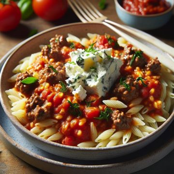 Orzo & Bœuf Haché en Sauce Pomodoro avec Fromage Frais aux Herbes