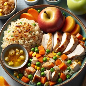 image-122 Riz Sauté aux Légumes et Poulet avec Compote de Pommes et Abricots