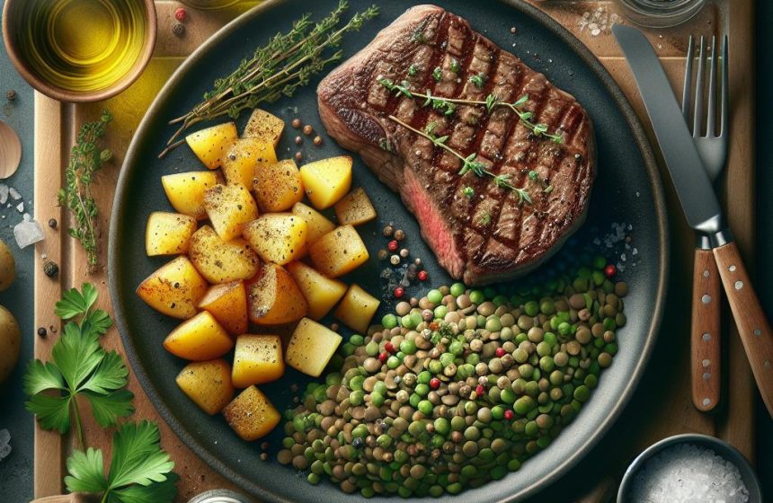 Steak Savoureux aux Lentilles et Pommes de Terre
