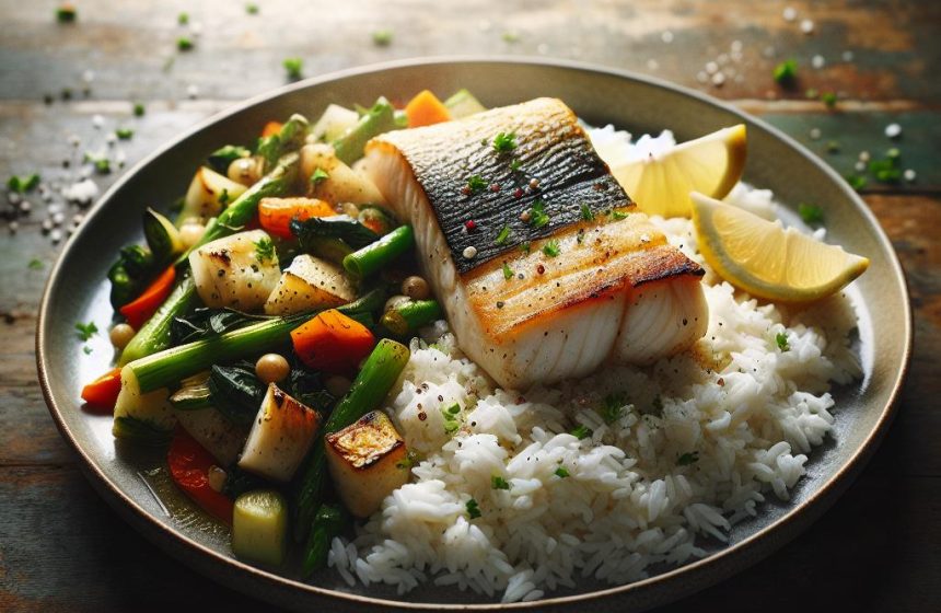 Délice de Riz Blanc et Filet de Poisson Grillé
