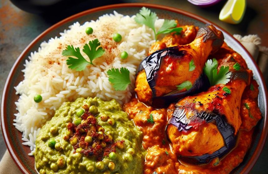 Poulet Tika Massala avec Riz et Caviar d’Aubergine