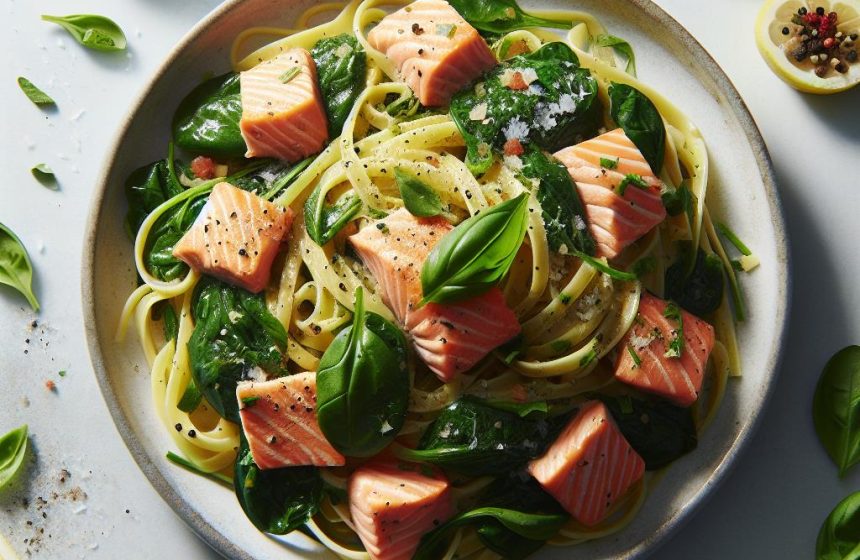 Linguine au Saumon et aux Épinards, Sauce Citron Basilic
