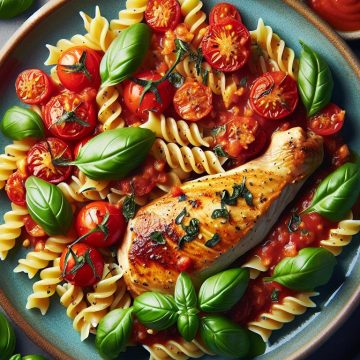 Poulet au Basilic et Coquillettes à la Tomate