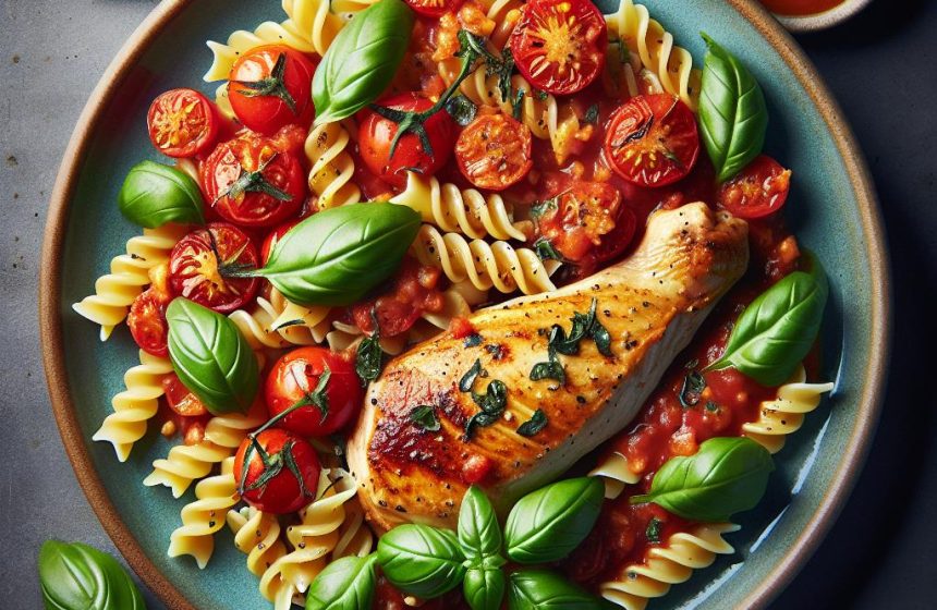 Poulet au Basilic et Coquillettes à la Tomate