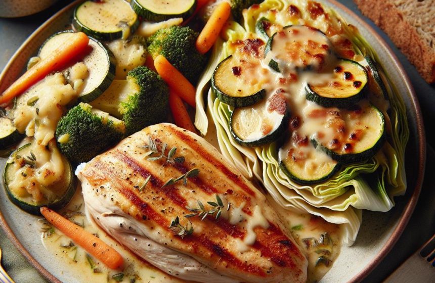 Délice de Poulet en Sauce avec Gratin de Légumes