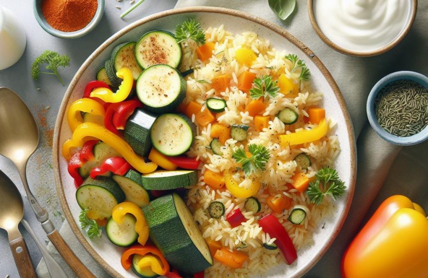 Riz aux Légumes Colorés et Yaourt Naturel