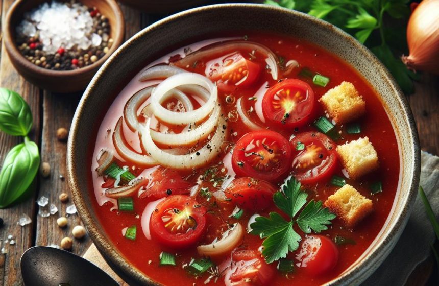 Soupe de Tomate Revigorante aux Oignons et Gingembre