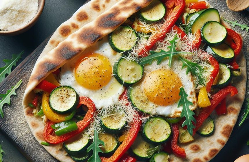 Pain Pita Végétarien aux Œufs, Parmesan et Légumes