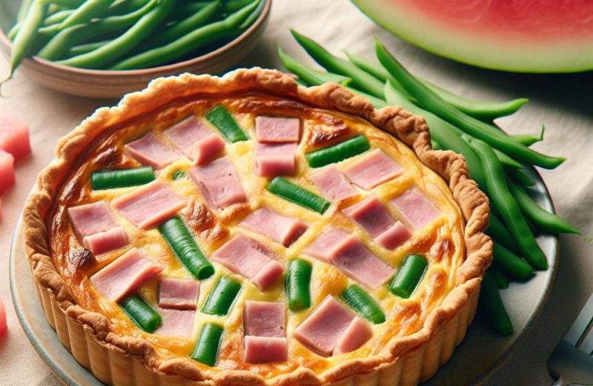 Quiche Jambon Sans Pâte Accompagnée de Haricots Verts et Pastèque