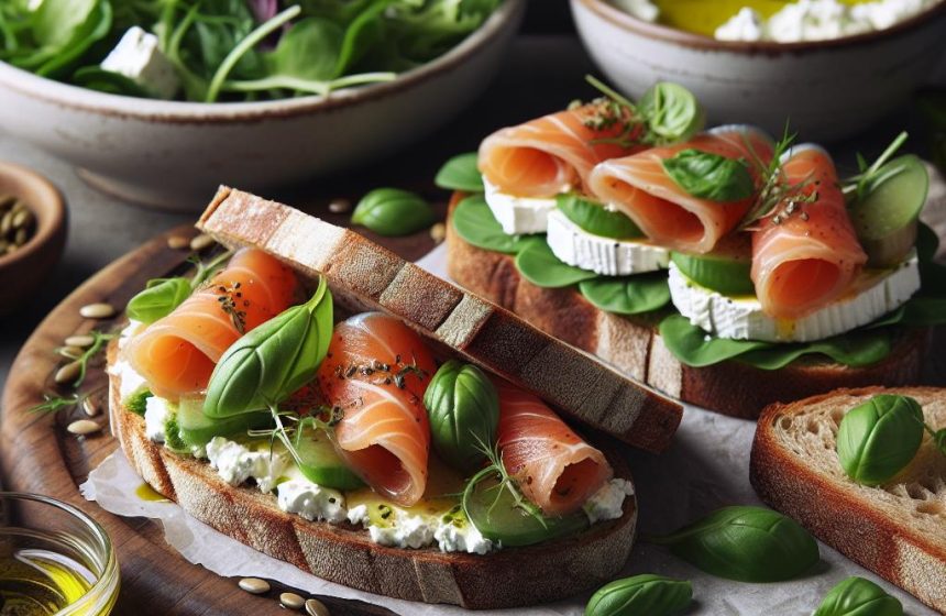 Sandwich de Truite Fumée au Fromage de Chèvre et Salade Verte