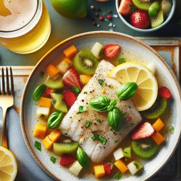 Filet de Poisson au Citron et Basilic avec Méli-Mélo de Fruits Frais