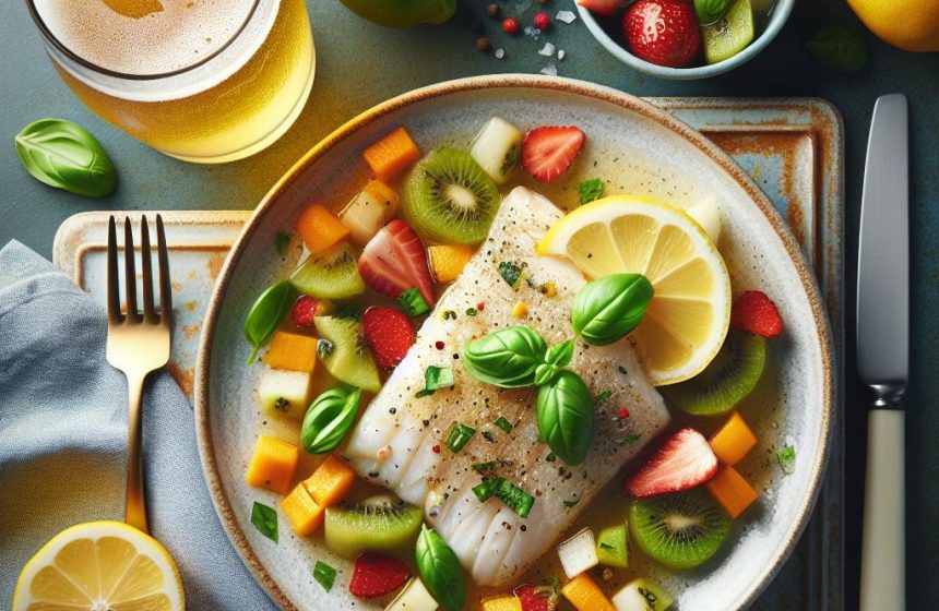 Filet de Poisson au Citron et Basilic avec Méli-Mélo de Fruits Frais