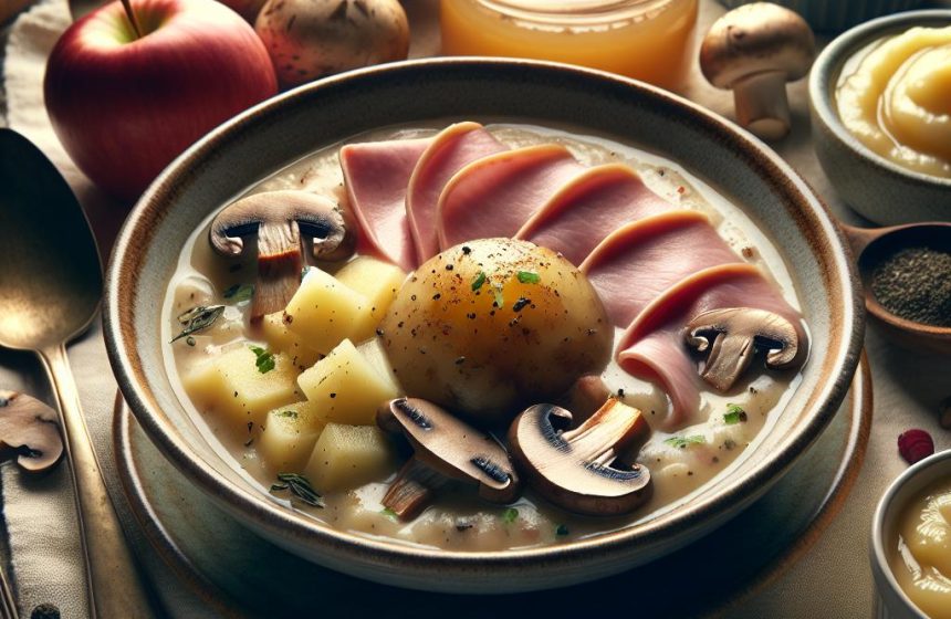 Velouté de Champignons Gourmand avec Jambon et Compote