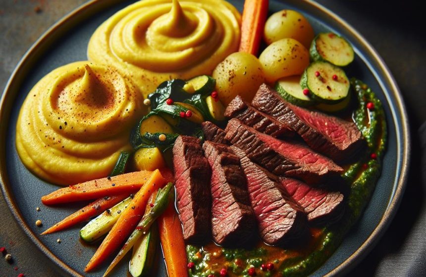 Délice de Bœuf Épicé aux Purées de Légumes