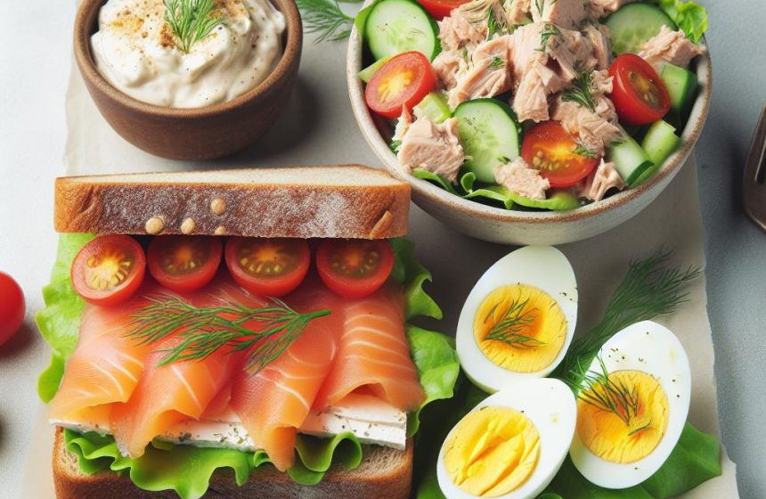 Sandwich Polaire au Saumon avec Salade de Thon et Crudités