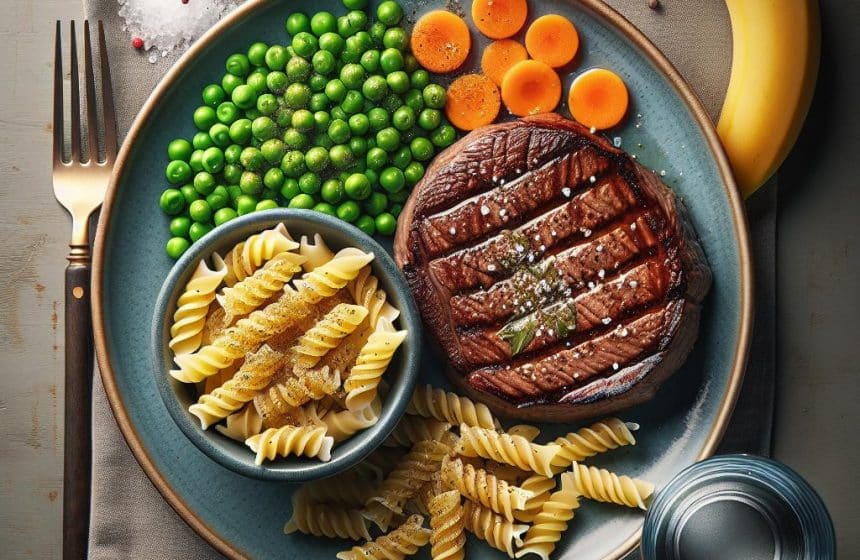 Steak Savoureux aux Légumes et Pâtes