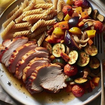 Porc Rôti avec Pâtes et Ratatouille