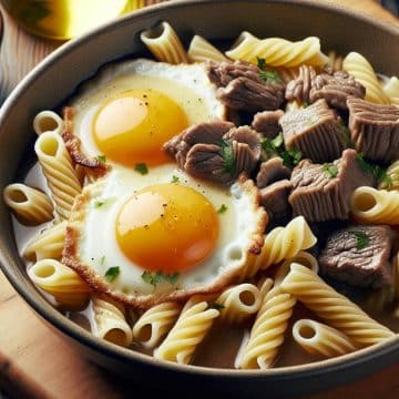 Pâtes Gourmandes au Bouillon de Bœuf et Œufs au Plat
