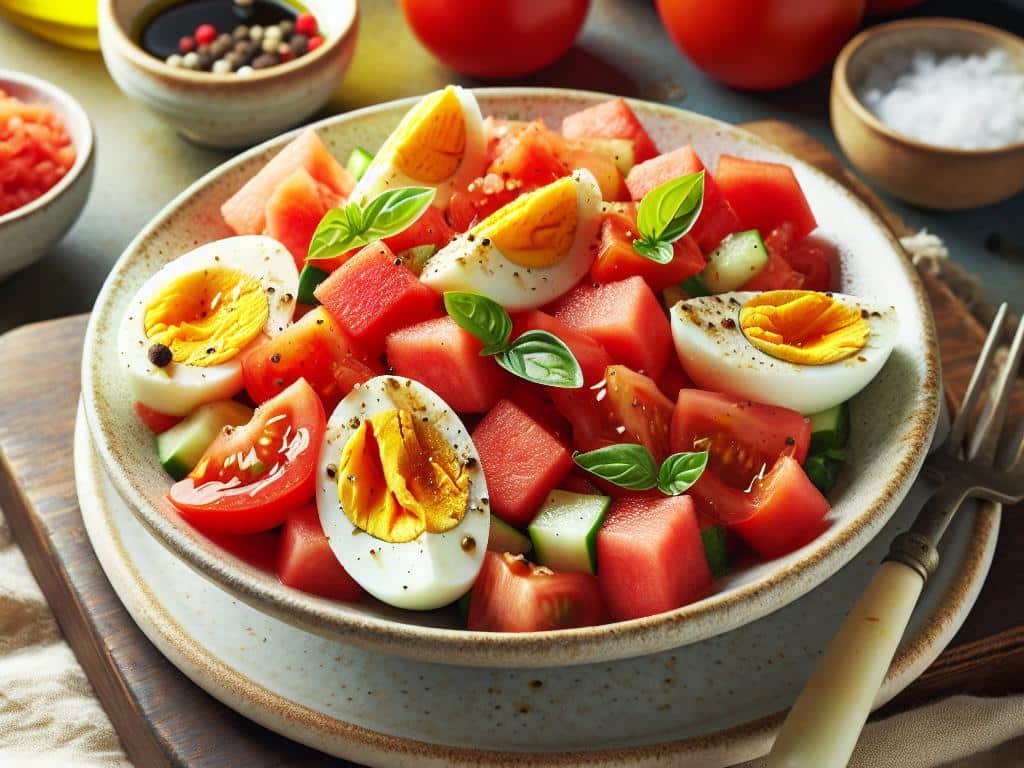 image-193 Salade Fraîcheur aux Tomates, Œufs Durs et Pastèque