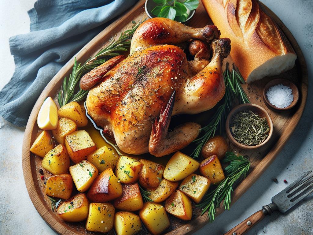 image-194 Poulet Rôti avec Pommes de Terre Sautées et Baguette