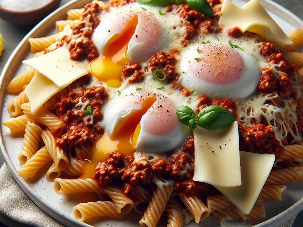 image-200 Pâtes à la Bolognaise aux Œufs et Fromage Fondant