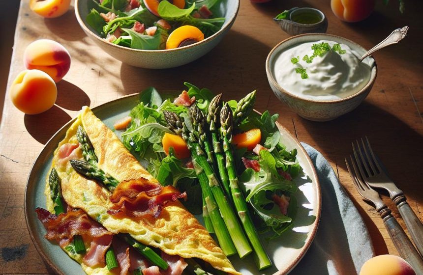 Délice Printanier : Omelette aux Asperges et Bacon avec Salade Verte