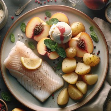 Délice de Cabillaud Vapeur avec Pomme de Terre et Pêche Melba