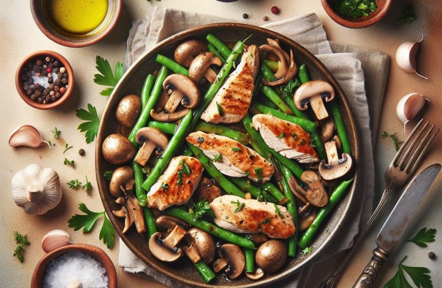 Poêlée de Poulet aux Haricots Plats et Champignons